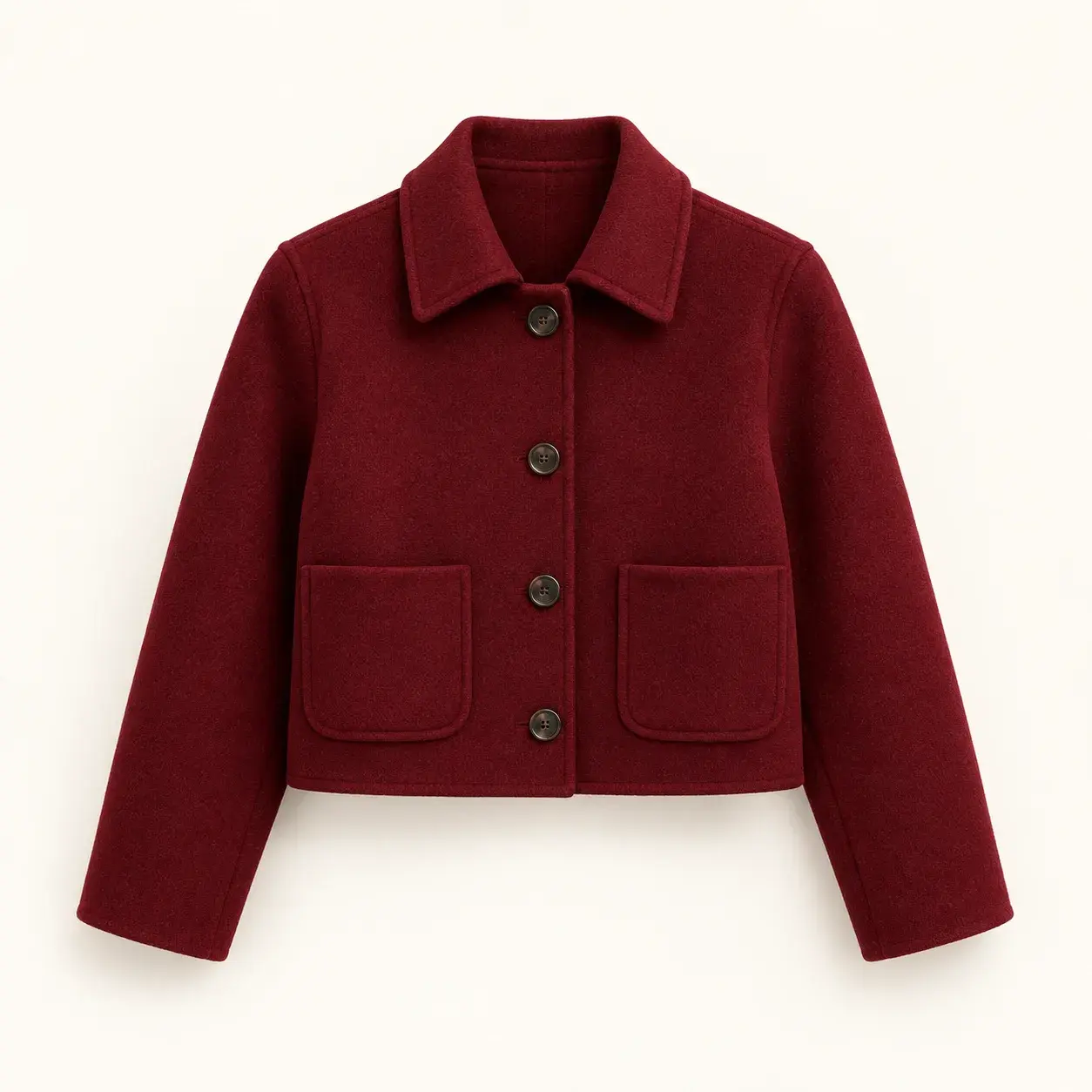 Burgundy cropped jacket product photo on a white background